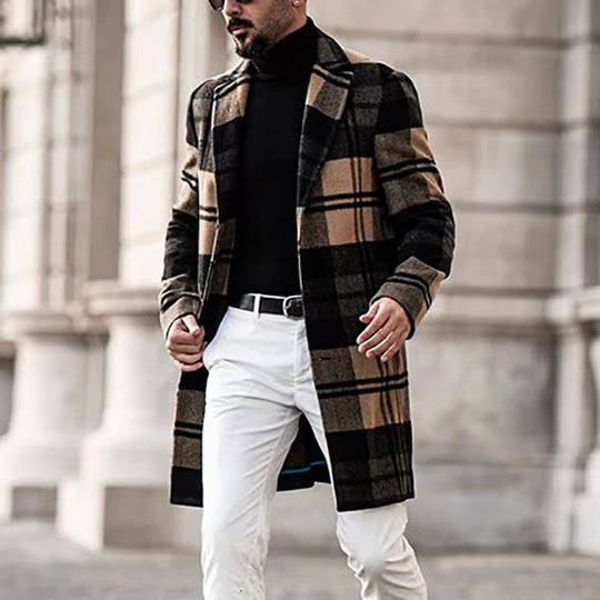 Herren eleganter Wollmantel mit klassischem Karomuster EB