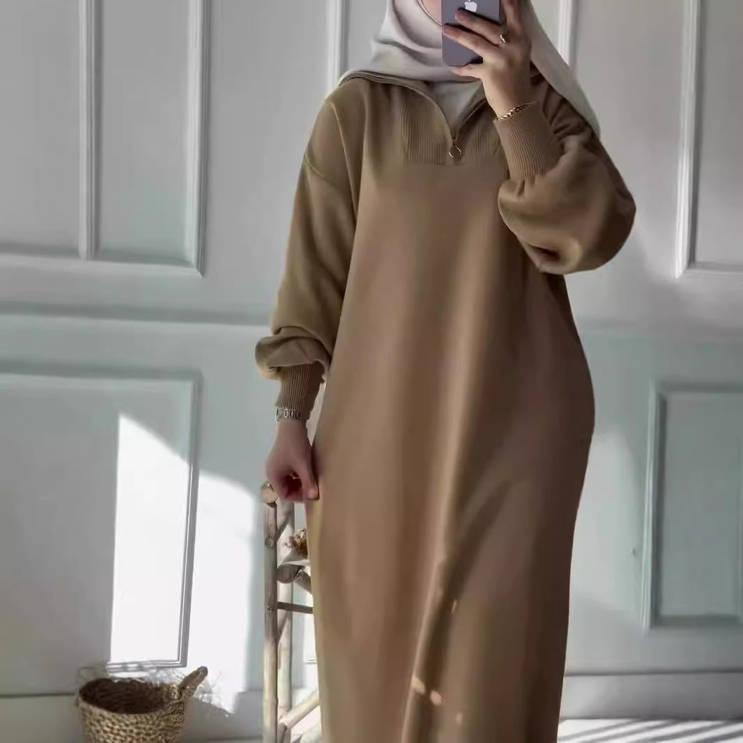 Damen Kapuzenkleid mit Reißverschluss und lässigem Schnitt EB