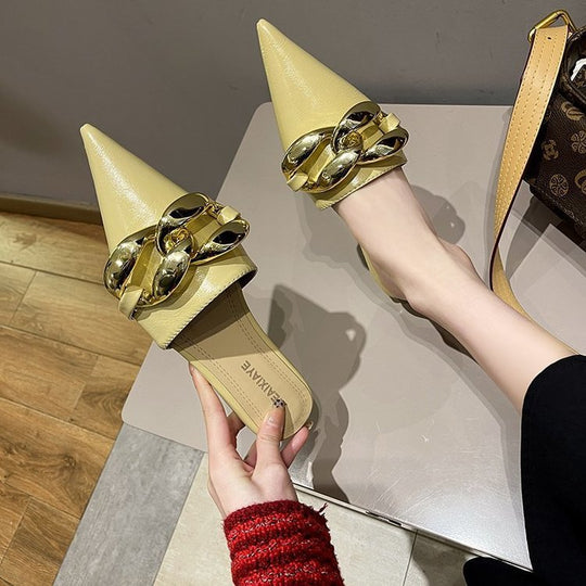 Damen elegante spitze Mules mit goldenen Details EB