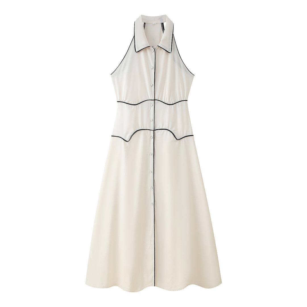 Damen Maxikleid mit elegantem Kragen und feinem Knopfdesign EB
