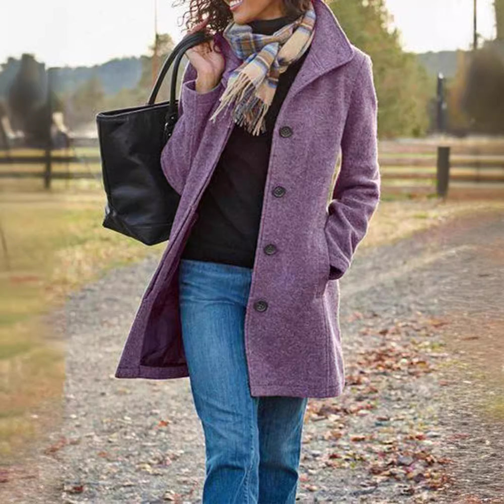 Damen Eleganter Wollmantel mit praktischen Taschen und klassischem Revers EB