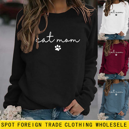 Damen Sweatshirt mit kreativem Katzenmama-Design EB
