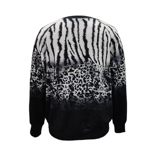 Damen Animalprint Oversize Strickpullover mit Rundhalsausschnitt und Farbverlauf EB