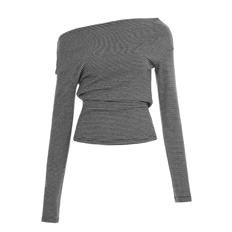 Damen nan asymmetrisches Off-Shoulder Langarmshirt mit taillierter Raffung und schmaler Stretch-Passform EB