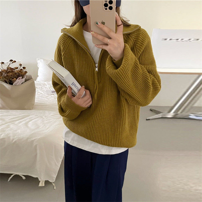 Damen Kuscheliger Strickpullover im Stehkragenstil EB