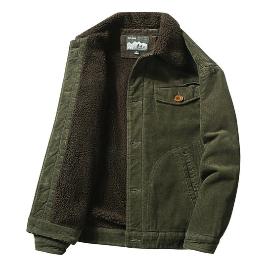 Herren Cordjacke mit durchgehendem Sherpa‑Innenfutter und Hemdkragen EB