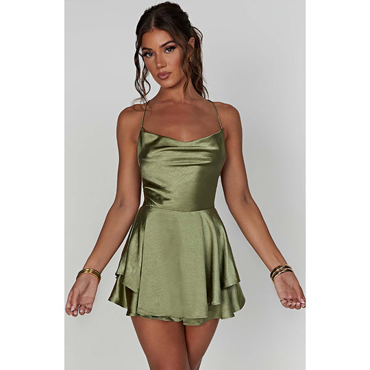 Damen verspieltes Minikleid mit Spaghettiträgern und voluminösem Rock EB