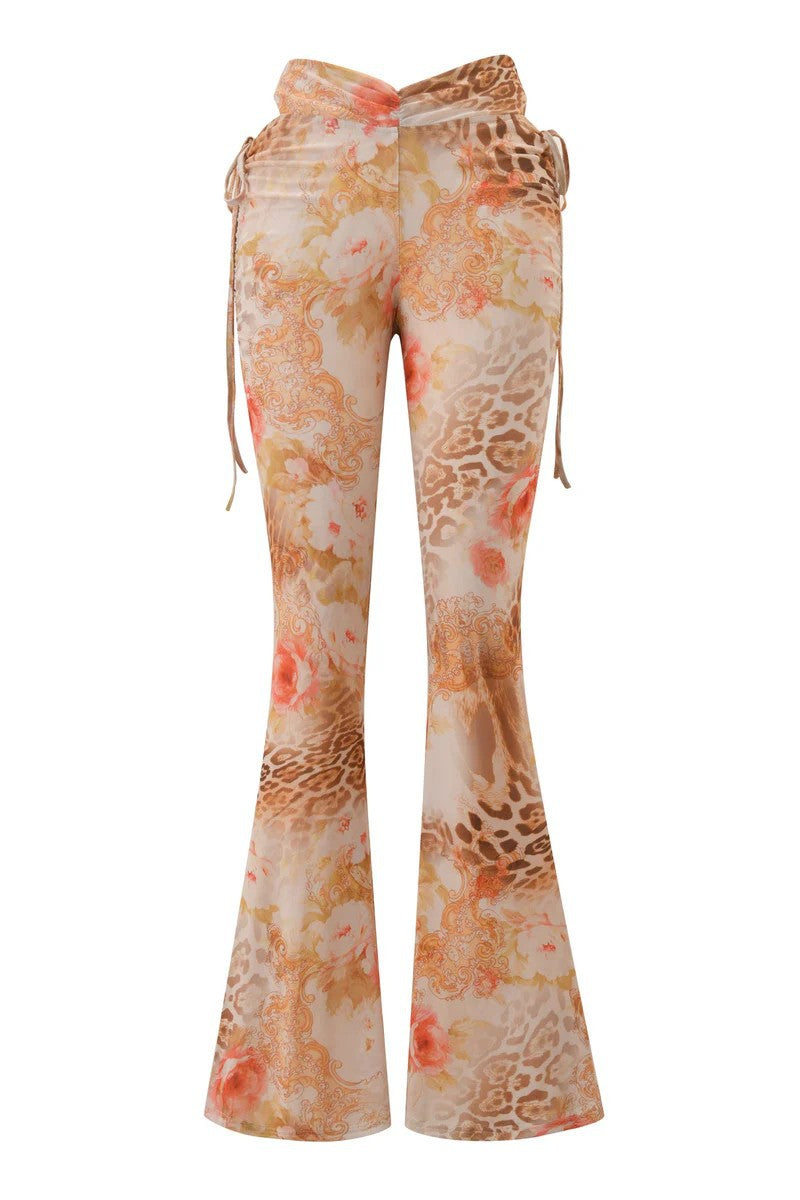 Damen Flared Pants mit floralem und animalischem Muster EB