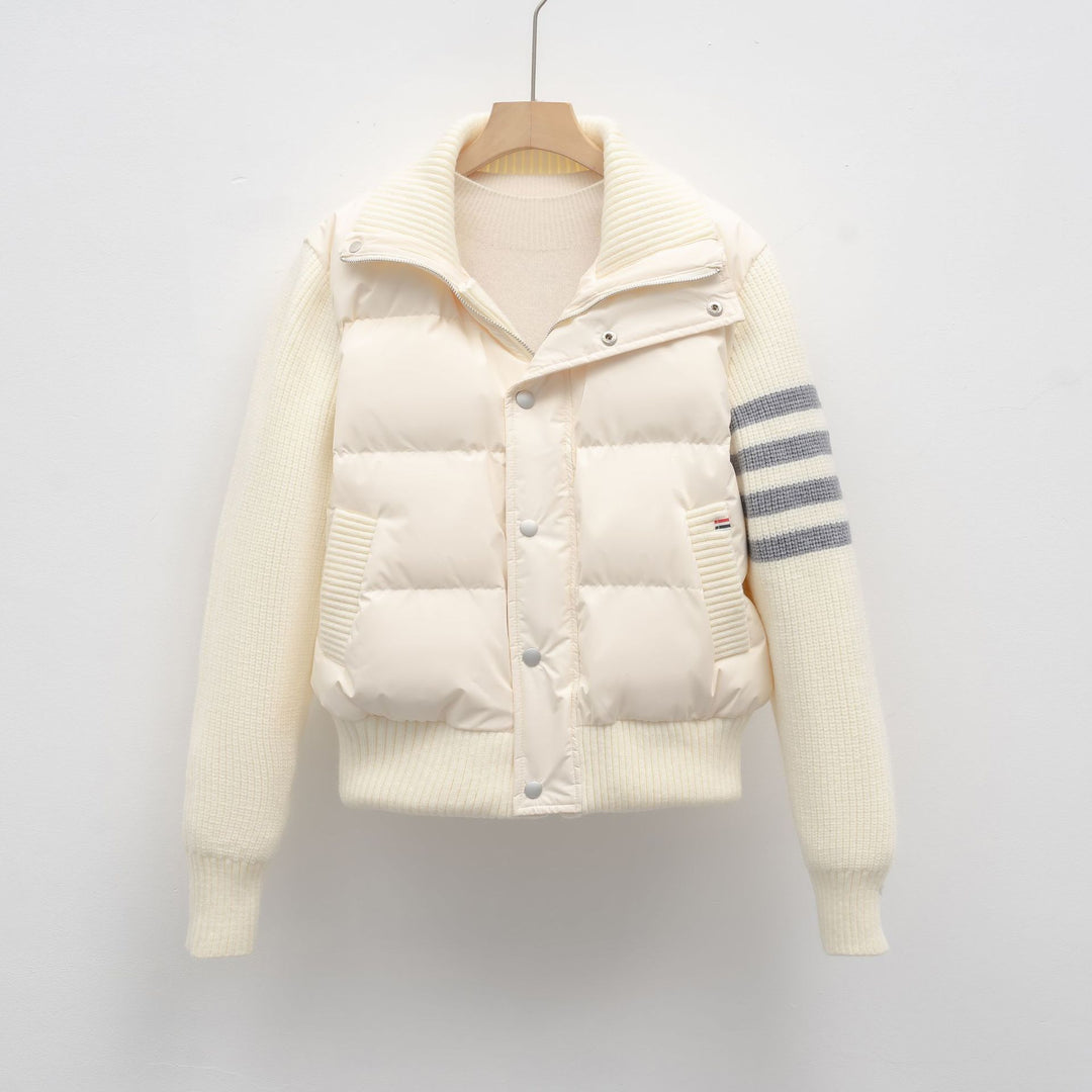 Damen modische Steppjacke mit Strickärmel und hohem Kragen EB