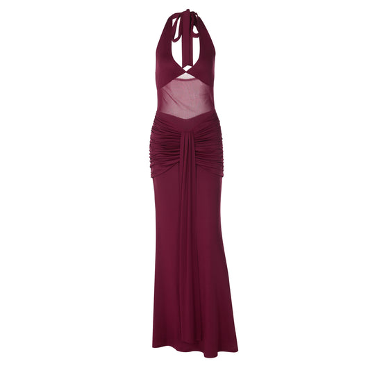Damen elegantes Maxikleid mit raffinierten Raffungselementen EB