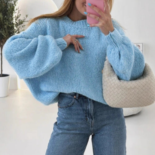 Damen kuscheliger Pullover mit voluminösen Ärmeln und strukturiertem Design EB