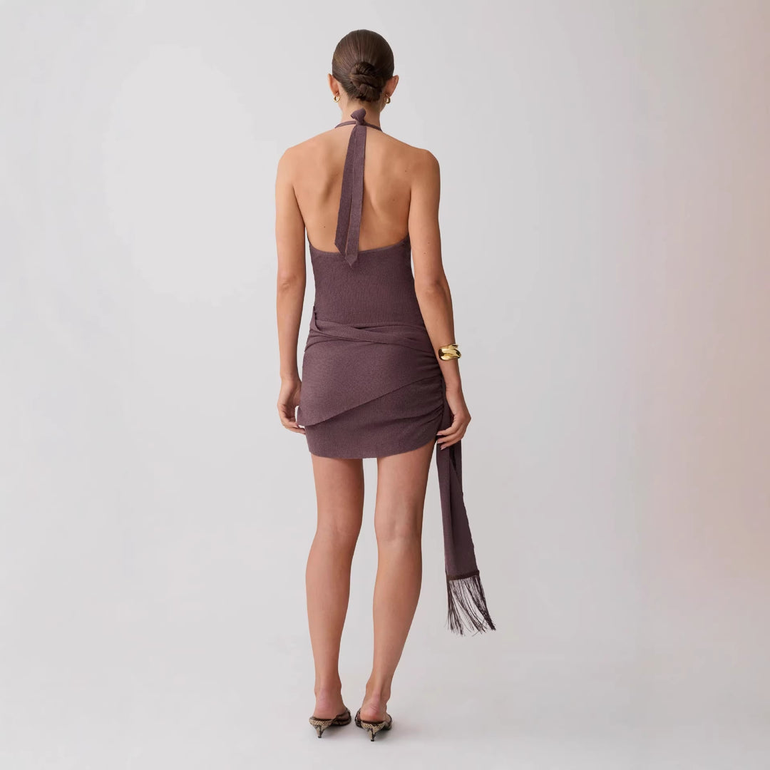 Damen Neckholder Minikleid mit figurbetonender Drapierung EB
