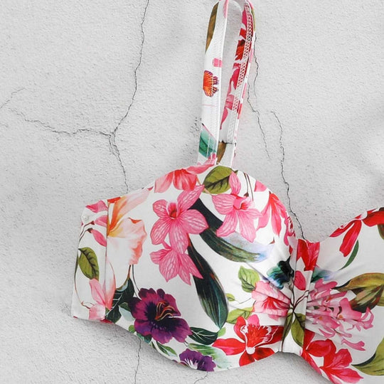 Damen Blumiger Balconette-Bikini mit Hohem Bund EB
