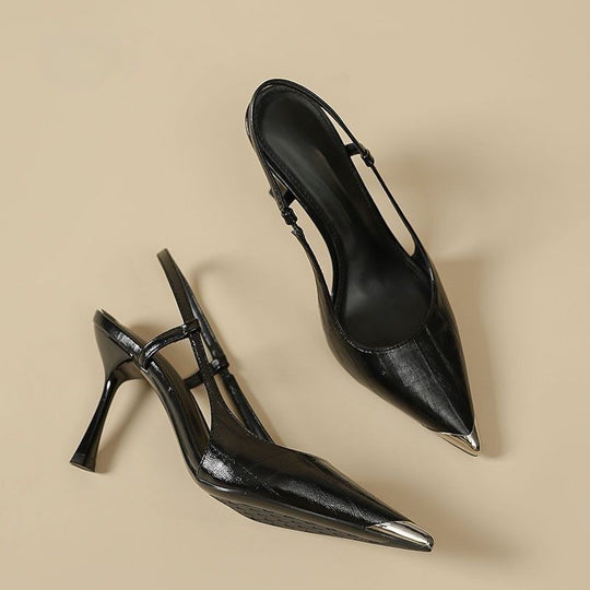 Damen elegante Slingback Pumps mit metallic glänzendem Obermaterial EB