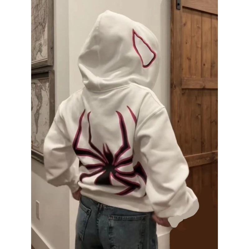 Unisex nan Kapuzenpullover mit kontrastiertem Spinnenmotiv Rückendruck und Ohrenkapuze EB