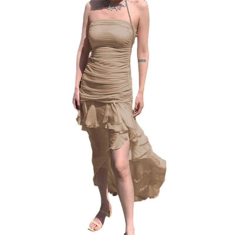 Damen Raffiniertes Maxi-Kleid mit schulterfreiem Design und voluminösem Rüschensaum EB
