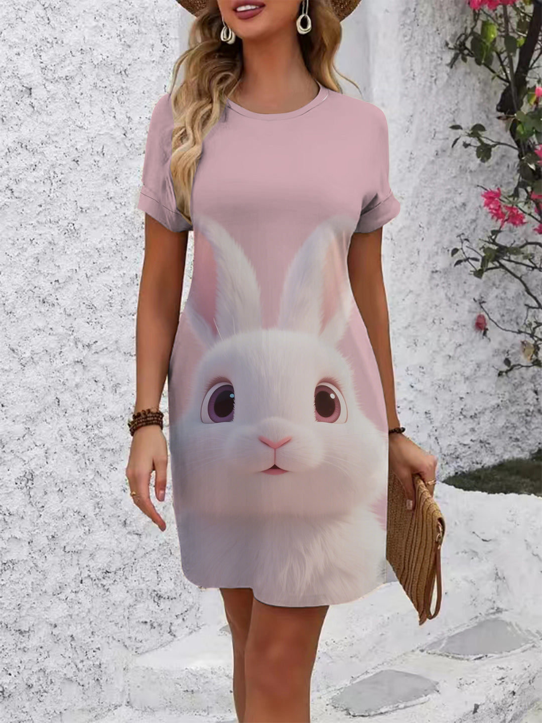 Damen T-Shirt Kleid mit kreativem Druckdesign EB