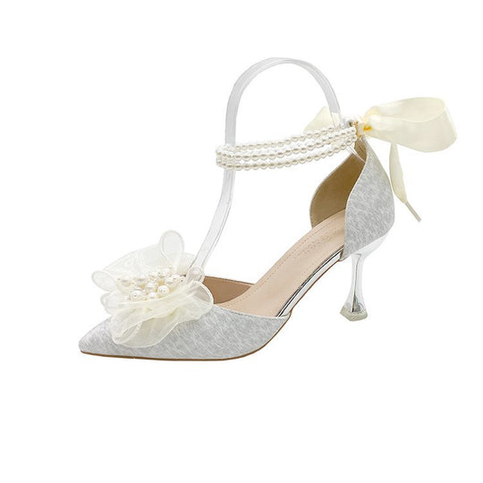 Damen elegante Slingback-Pumps mit floralem Schmuckdetail EB
