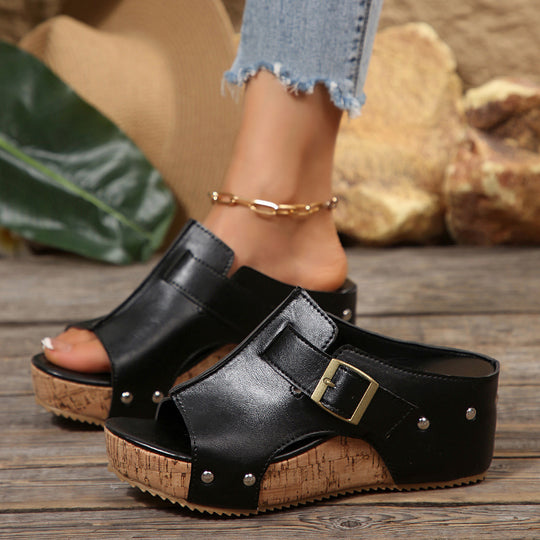 Damen modische Clogs mit verstellbarer Schnalle und korkähnlicher Sohle EB