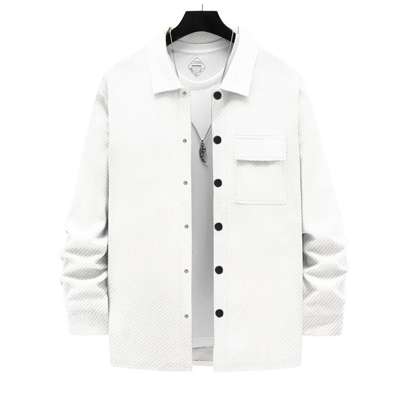 Herren nan strukturierte Overshirt-Jacke mit Kentkragen Druckknopfleiste und aufgesetzter Brusttasche EB