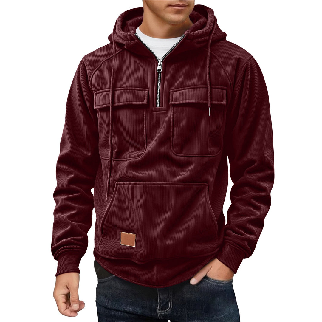 Herren Fleecepullover mit angezipptem Kragen und praktischen Taschen EB