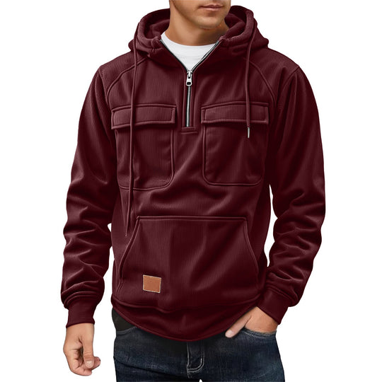 Herren Fleecepullover mit angezipptem Kragen und praktischen Taschen EB