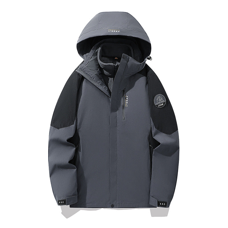 Herren wasserdichte dreiteilige Winterjacke mit abnehmbarer Kapuze und Fleece-Innenjacke EB