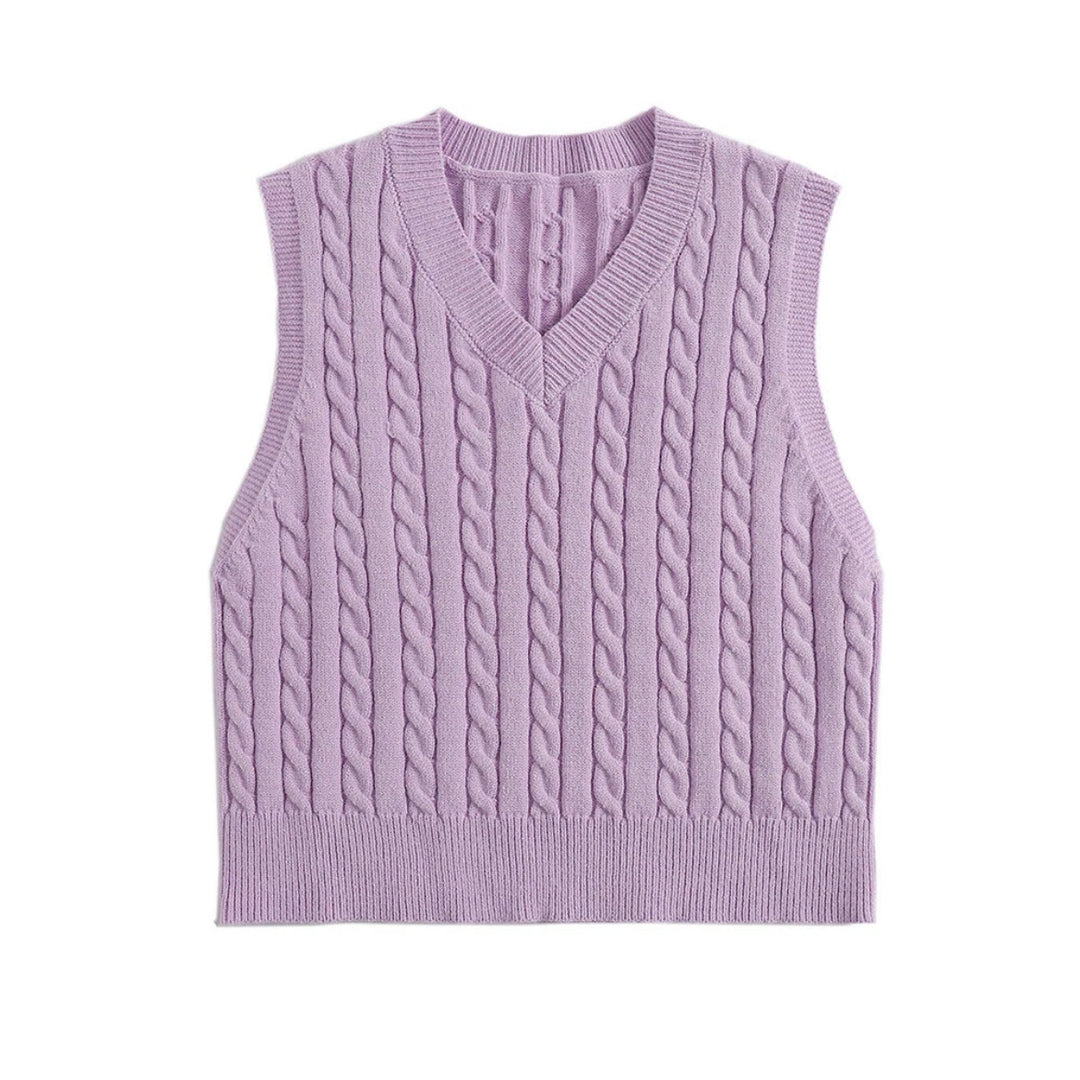 Damen Strickweste mit V-Ausschnitt und Zopfmuster EB