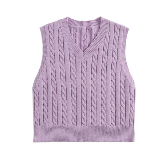 Damen Strickweste mit V-Ausschnitt und Zopfmuster EB