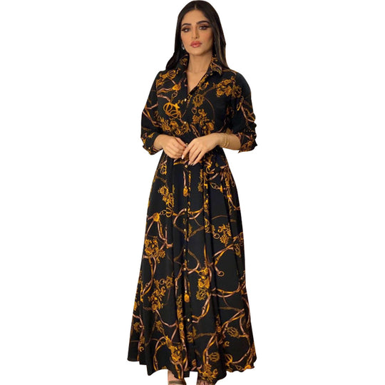 Damen modisches Maxikleid mit taillierter Silhouette und eleganter Knopfdetail EB