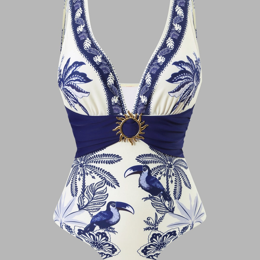 Damen Einteiliger Badeanzug mit floralem Design und elegantem Wickelrock EB