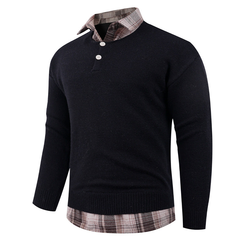 Herren Pullover mit integriertem Hemdkragen und Knopfdetails EB