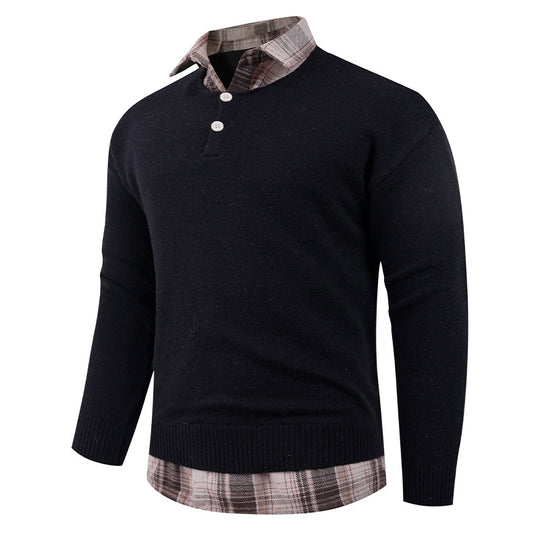 Herren Pullover mit integriertem Hemdkragen und Knopfdetails EB