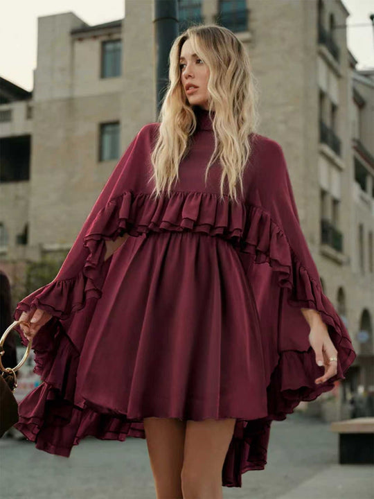 Damen Elegantes Rüschendress mit hochgeschlossenem Ausschnitt und fließendem Schnitt EB