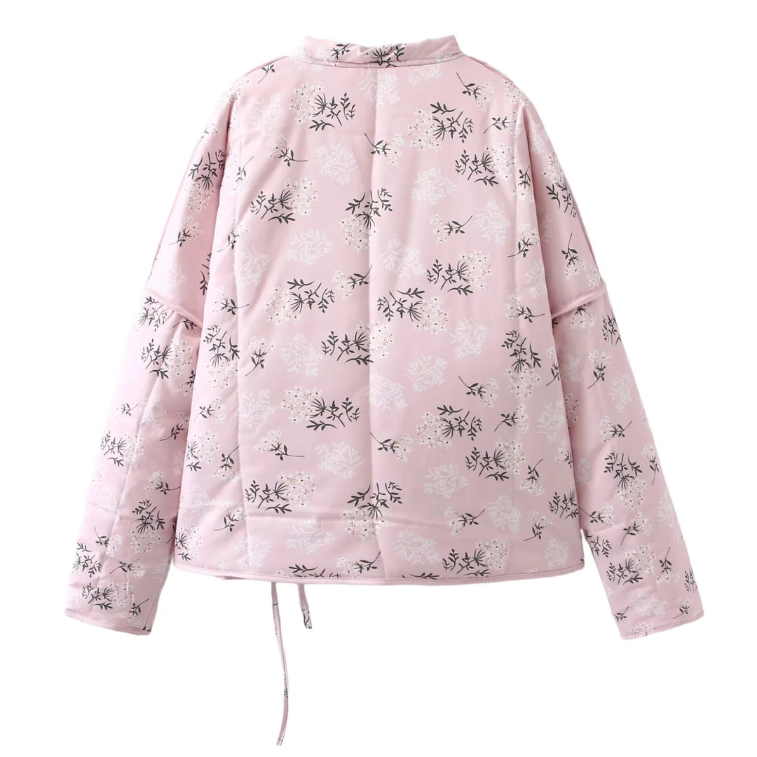 Damen gesteppte Übergangsjacke mit floralem Muster und kontrastierenden Details EB