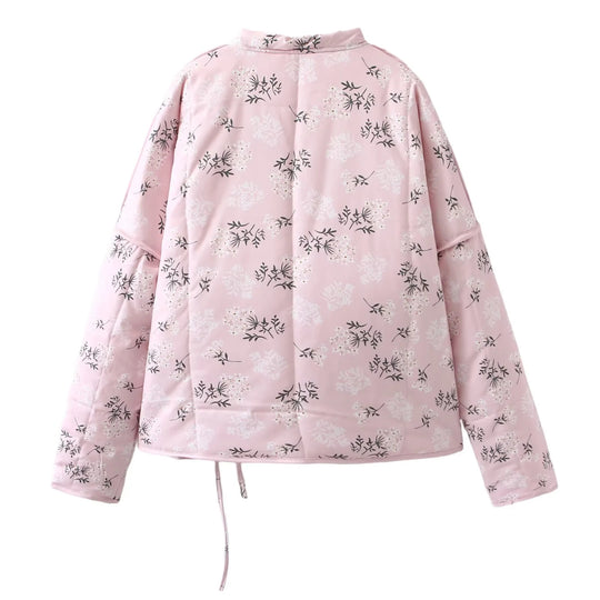 Damen gesteppte Übergangsjacke mit floralem Muster und kontrastierenden Details EB