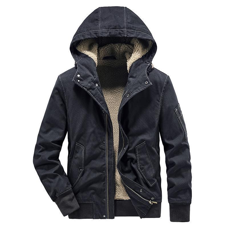 Herren Canvas-Kapuzenjacke mit Sherpa-Innenfutter, Utility-Taschen und Rippbündchen EB
