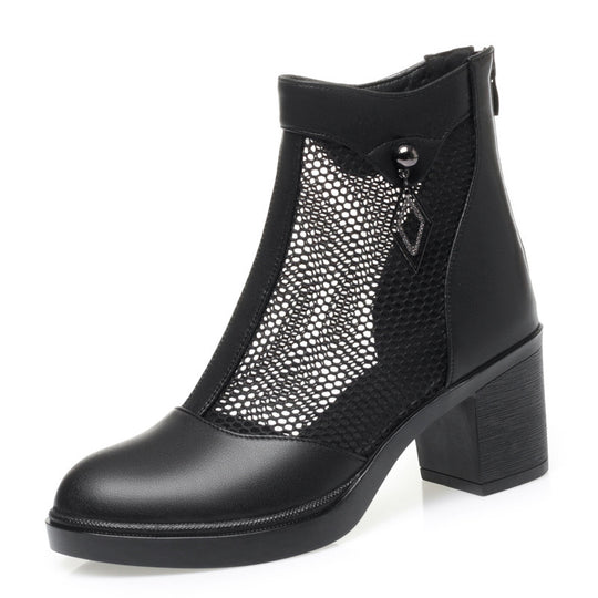 Damen modische Ankle Boots mit transparenter Netzstruktur und elegantem Absatz EB