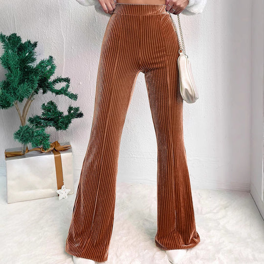 Damen weite Cord-Palazzo-Hose mit elastischem Bund und angenehmer Textur EB