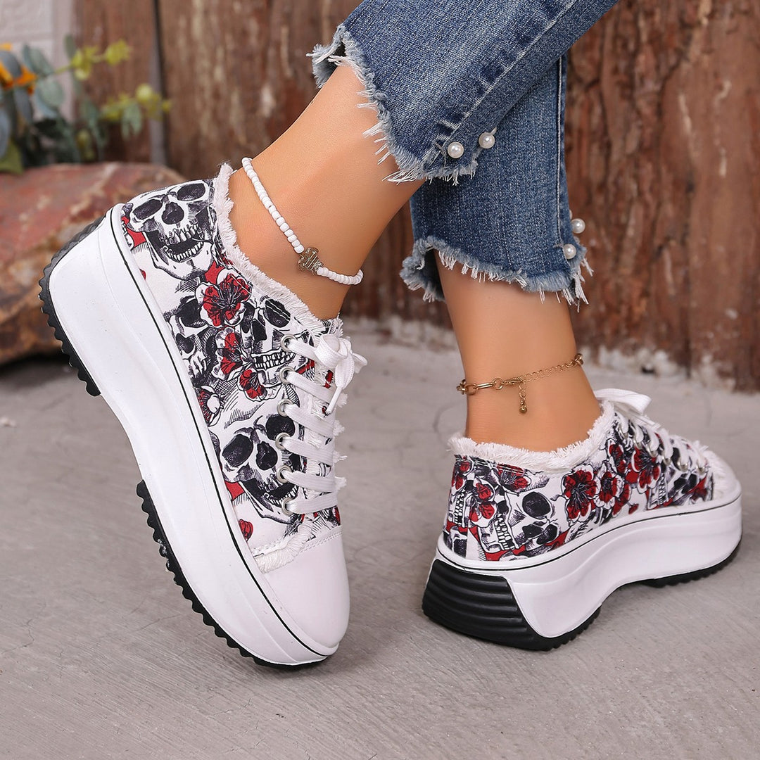Damen Modische Sneakers mit floralem Print und gepolsterter Sohle EB