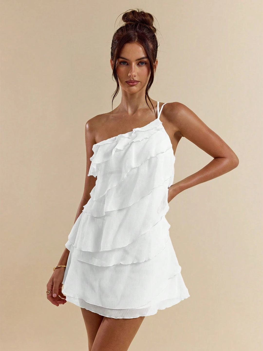 Damen lässiges Strandkleid mit fransigen Rüschendetails EB