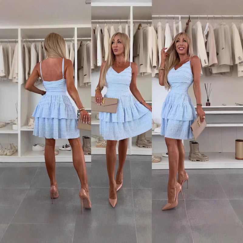 Damen Sommerliches A-Linien Kleid mit Rüschen und feinem Strukturdesign EB