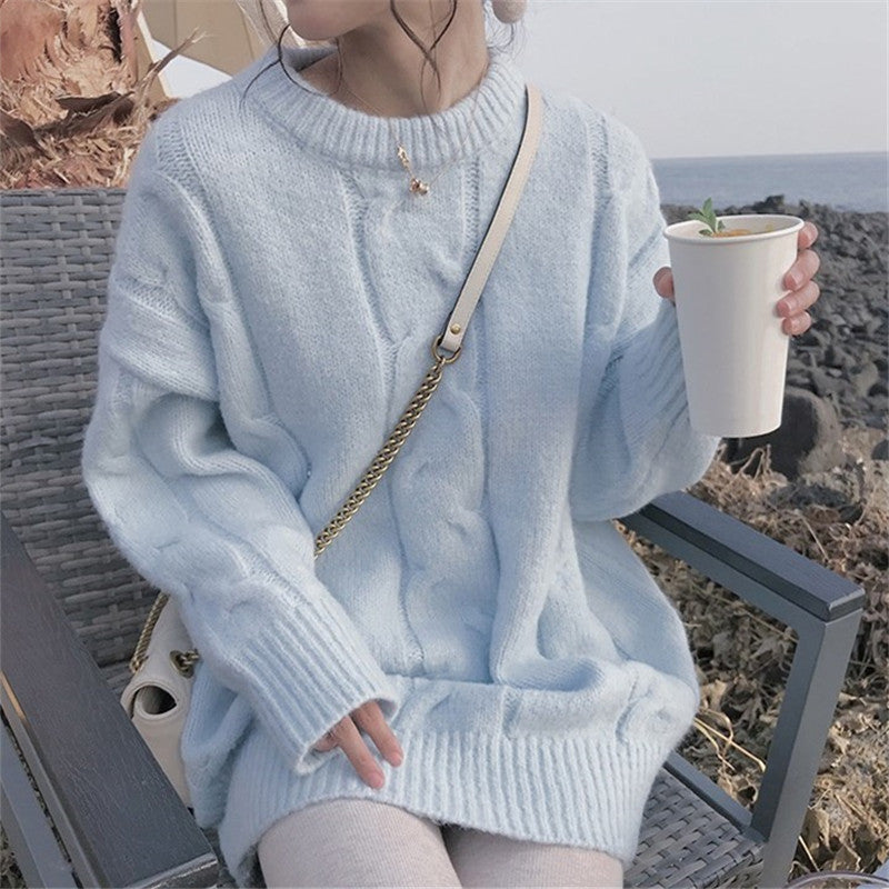 Damen Grobstrickpullover mit modischem Zopfdesign und weitem Schnitt EB