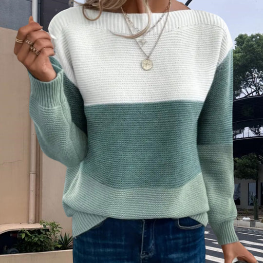 Damen Trendiger Grobstrickpullover mit modernen Farbblockdetails EB