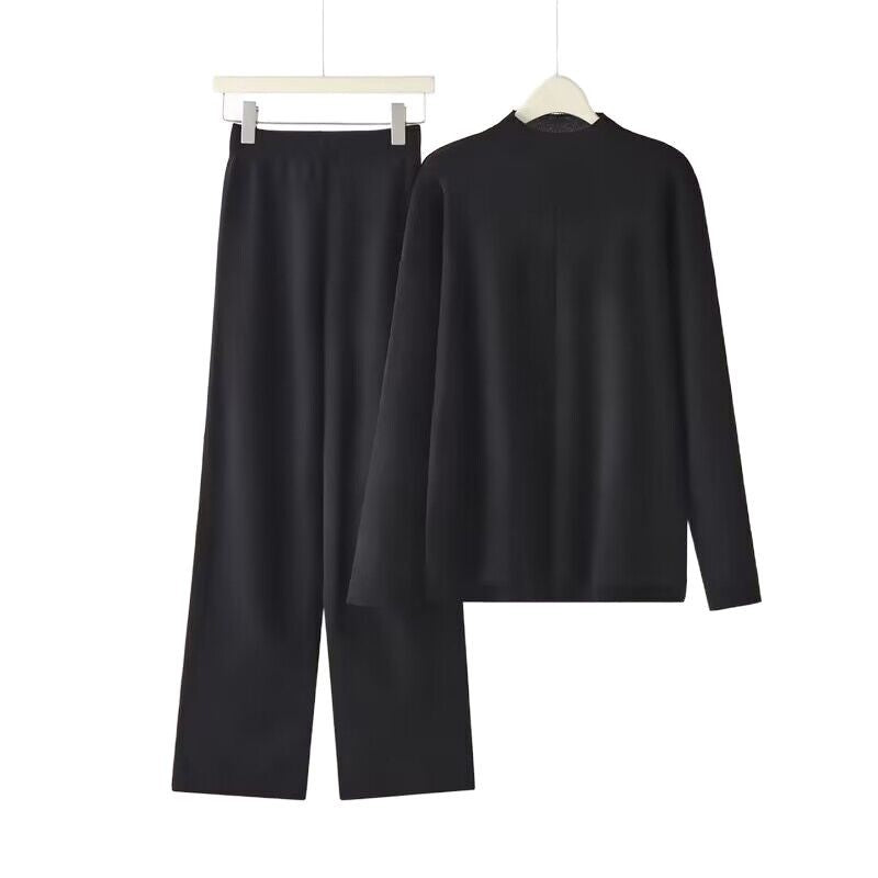 Damen elegantes Set aus langärmligem Oberteil und Palazzo-Hosen EB