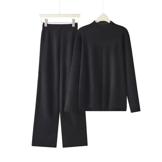Damen elegantes Set aus langärmligem Oberteil und Palazzo-Hosen EB