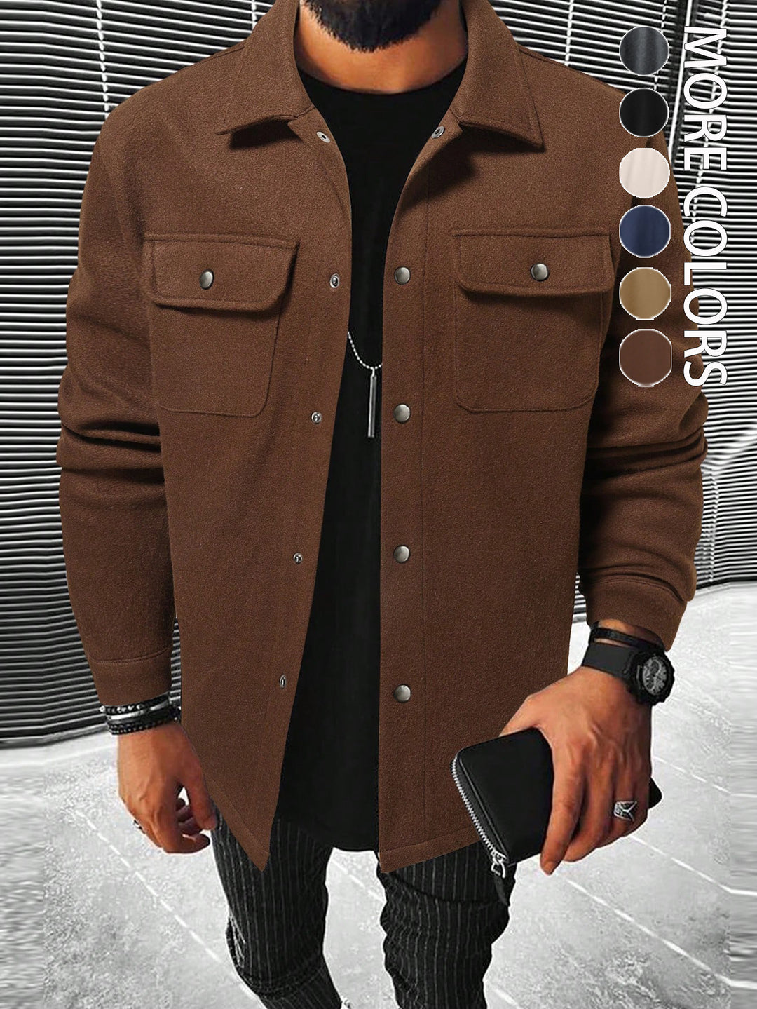 Herren nan Hemdenjacke aus Wollmix mit Druckknöpfen und Pattentaschen EB