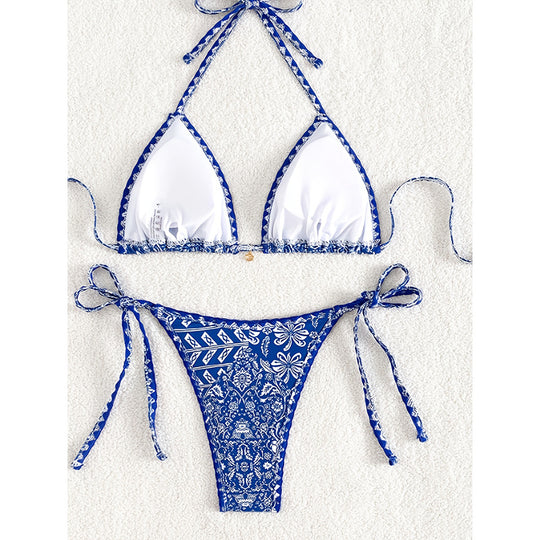 Damen Triangel-Bikini mit verspieltem Bindeband und eleganter Musterung EB