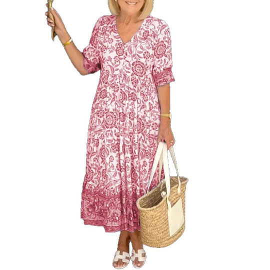 Damen Maxikleid mit raffiniertem Volant und floralem Design Heidi-Mode