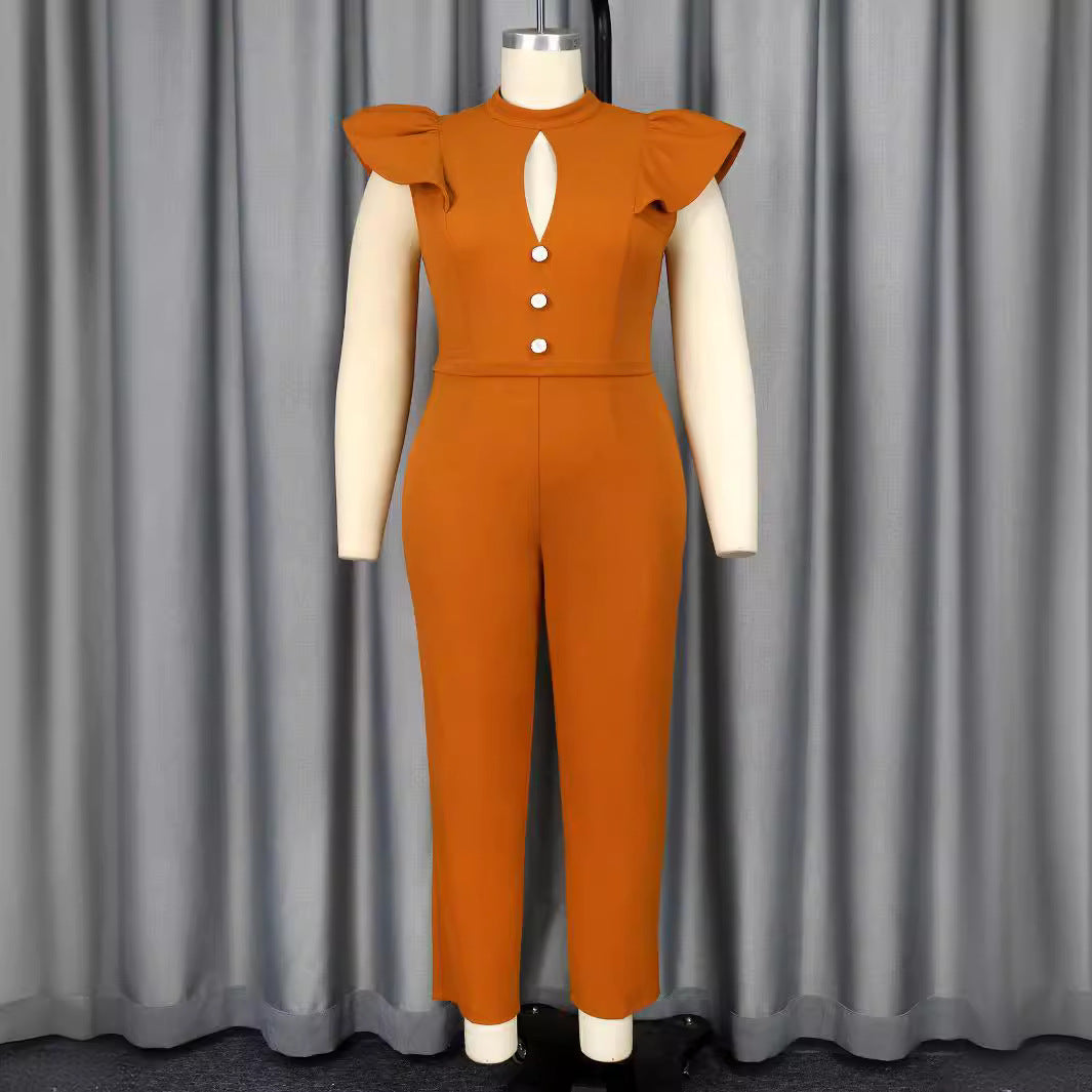 Damen eleganter Jumpsuit mit raffiniertem Ausschnitt und voluminösen Ärmeln EB